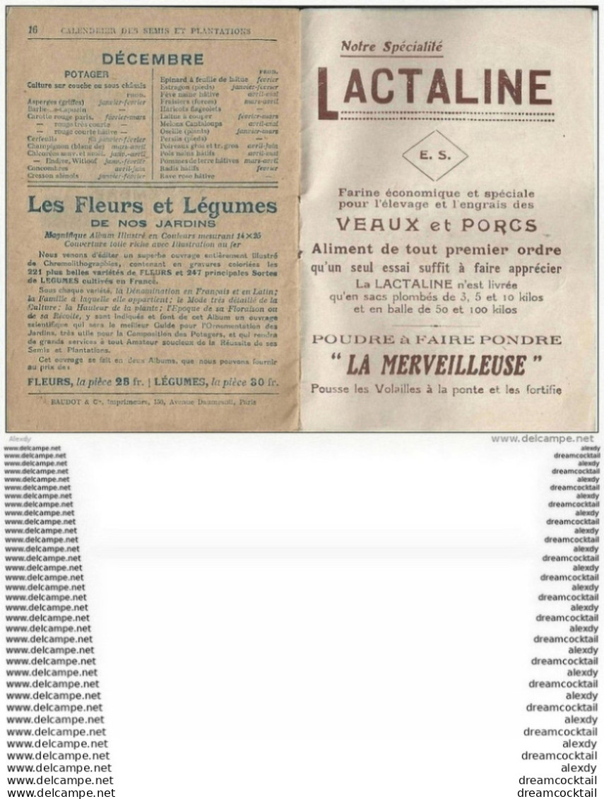 Ancien Et Petit Calendrier Semis Et Plantations * Veuve Souvent * 26 Rue De Bordeaux à TOURS Par Eudes Avec 8 Feuillets - Petit Format : 1921-40