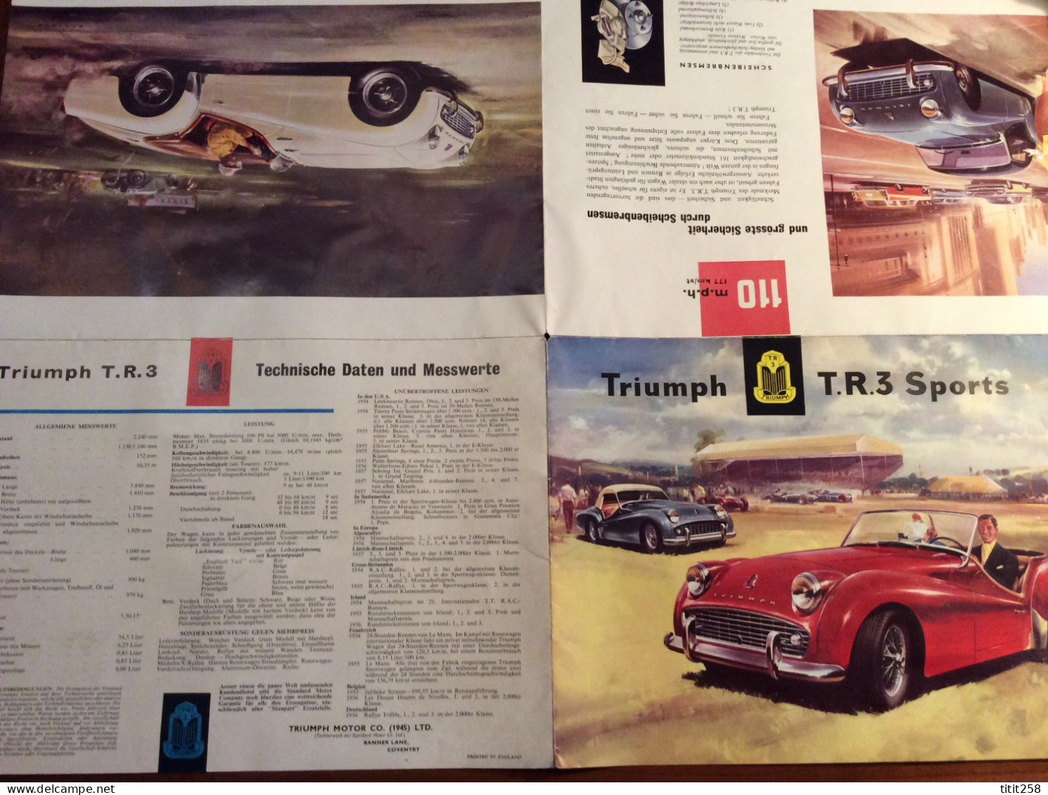 Catalogue Brochure Dépliant Voiture Automobile TRIUMPH TR 3 SPORTS - Automobilismo - F1