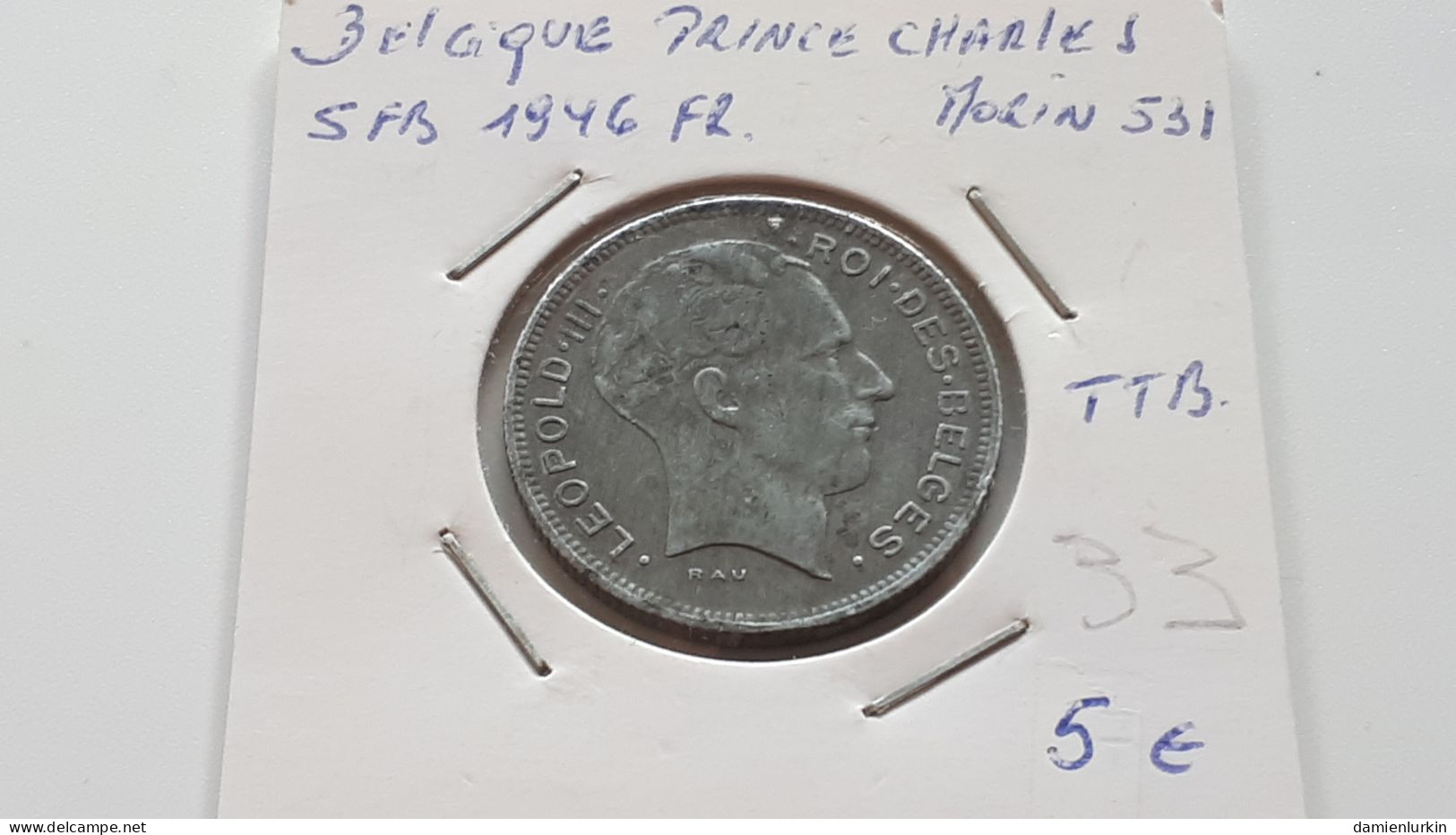 BELGIQUE BELGIE LEOPOLD III 5 FRANCS ZINC 1946 FR - 5 Franc