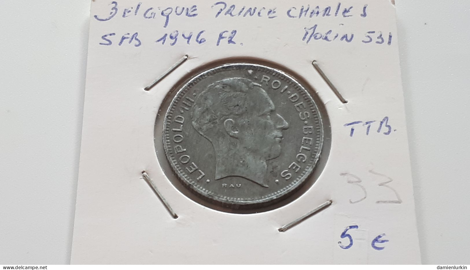 BELGIQUE BELGIE LEOPOLD III 5 FRANCS ZINC 1946 FR - 5 Francs