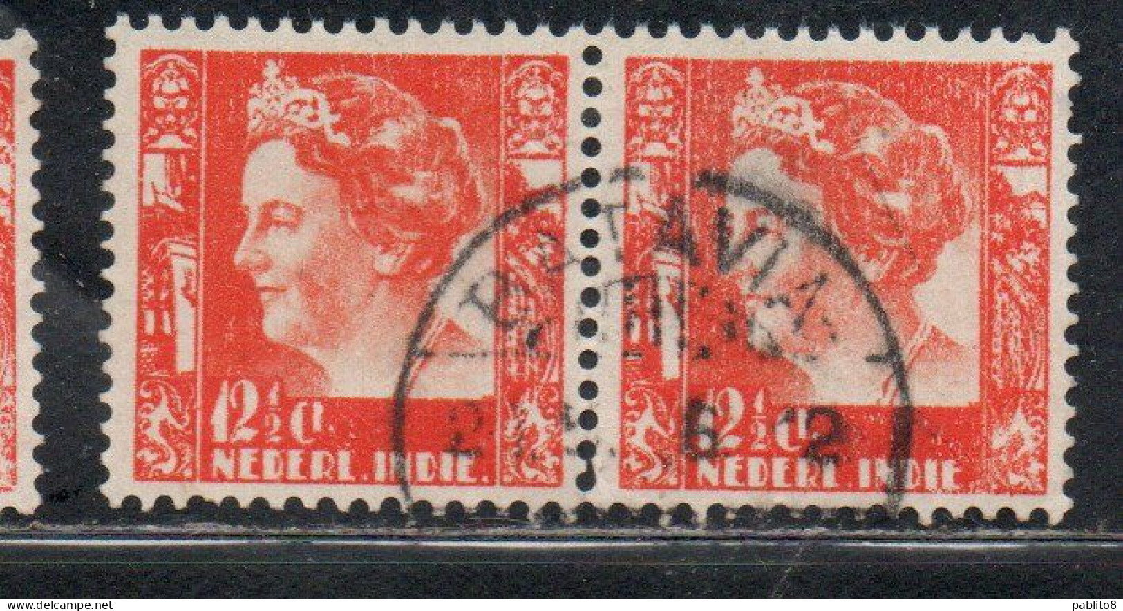 DUTCH INDIA INDIE INDE NEDERLANDS HOLLAND OLANDESE OLANDESI INDIES 1933 1937 1934 QUEEN WILHELMINA 12 1/2c USED USATO - Nederlands-Indië