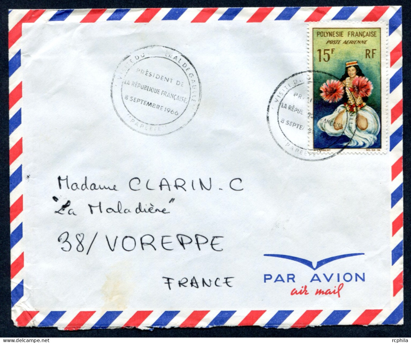 RC 26555 POLYNESIE 1966 PAPEETE VISITE DU GÉNÉRAL DE GAULLE PRÉSIDENT DE LA RÉPUBLIQUE FRANÇAISE POUR LA FRANCE - Storia Postale