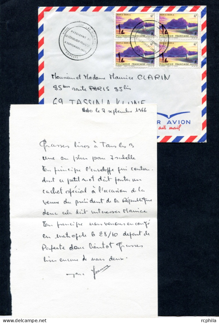 RC 26556 POLYNESIE 1966 PAPEETE VISITE DU GÉNÉRAL DE GAULLE PRÉSIDENT DE LA RÉPUBLIQUE FRANÇAISE POUR LA FRANCE - Brieven En Documenten