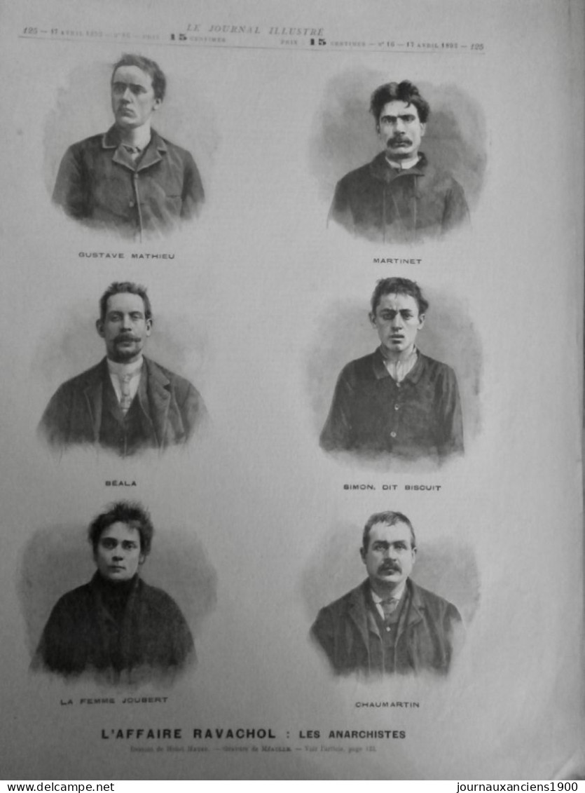 1892 ANARCHISTE ATTENTAT AFFAIRE RAVACHOL MARTINET MATHIEU BISCUIT BEALA JOUBERT CHAUMARTIN 1 JOURNAL ANCIEN - Documenti Storici