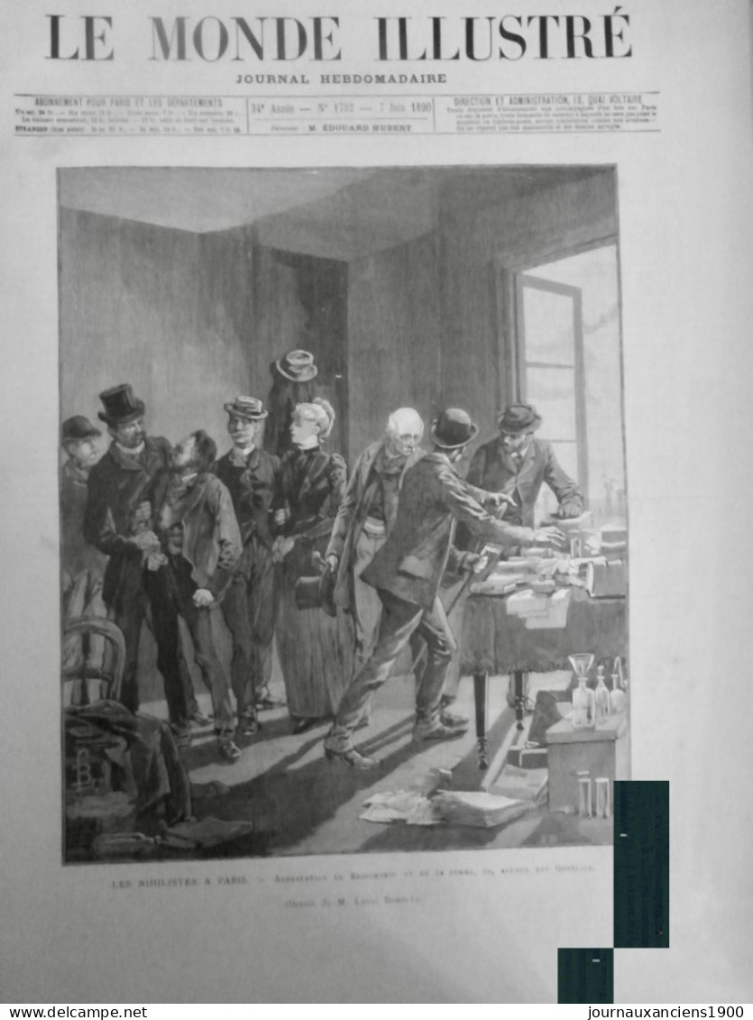 1890 ANARCHISTE ATTENTAT NIHILISTE PARIS ARRESTATION REICHTEIN  FEMME DESSIN BOMBLED 1 JOURNAL ANCIEN - Documents Historiques