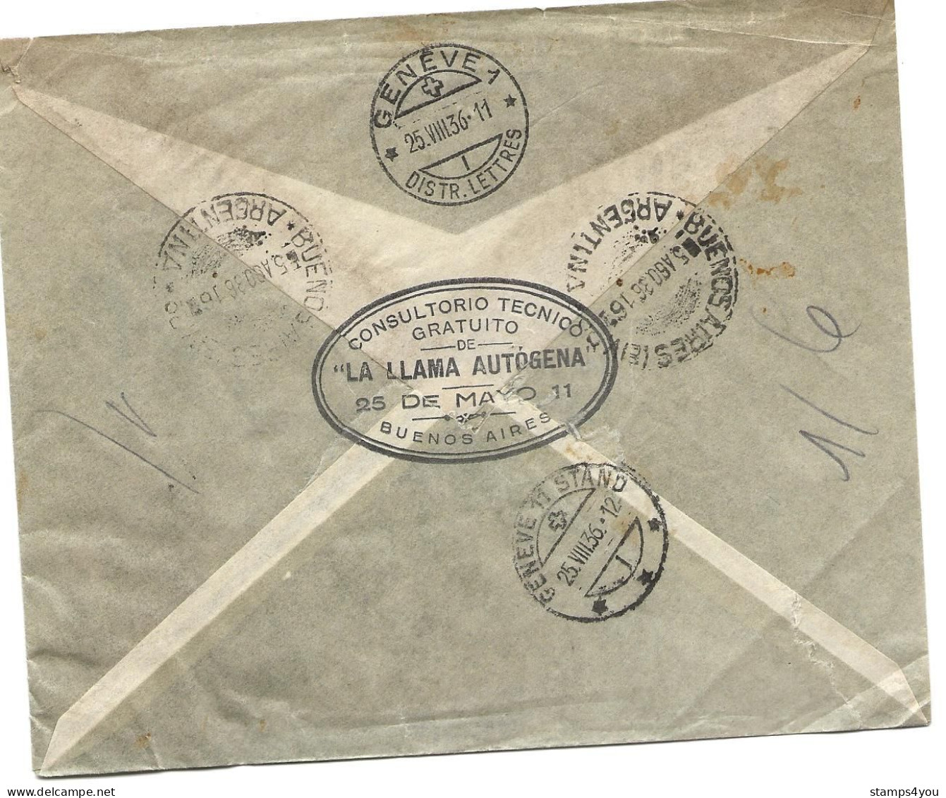 29 - 66 - Enveloppe Recommandée Envoyée De Buenos Aires En Suisse 1936 - Briefe U. Dokumente