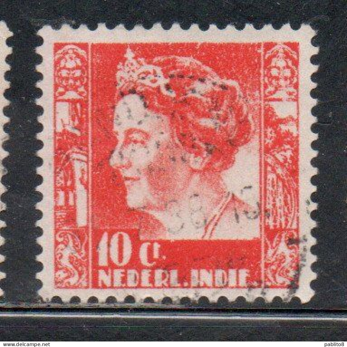 DUTCH INDIA INDIE INDE NEDERLANDS HOLLAND OLANDESE OLANDESI INDIES 1933 1937 QUEEN WILHELMINA 10c USED USATO - Nederlands-Indië