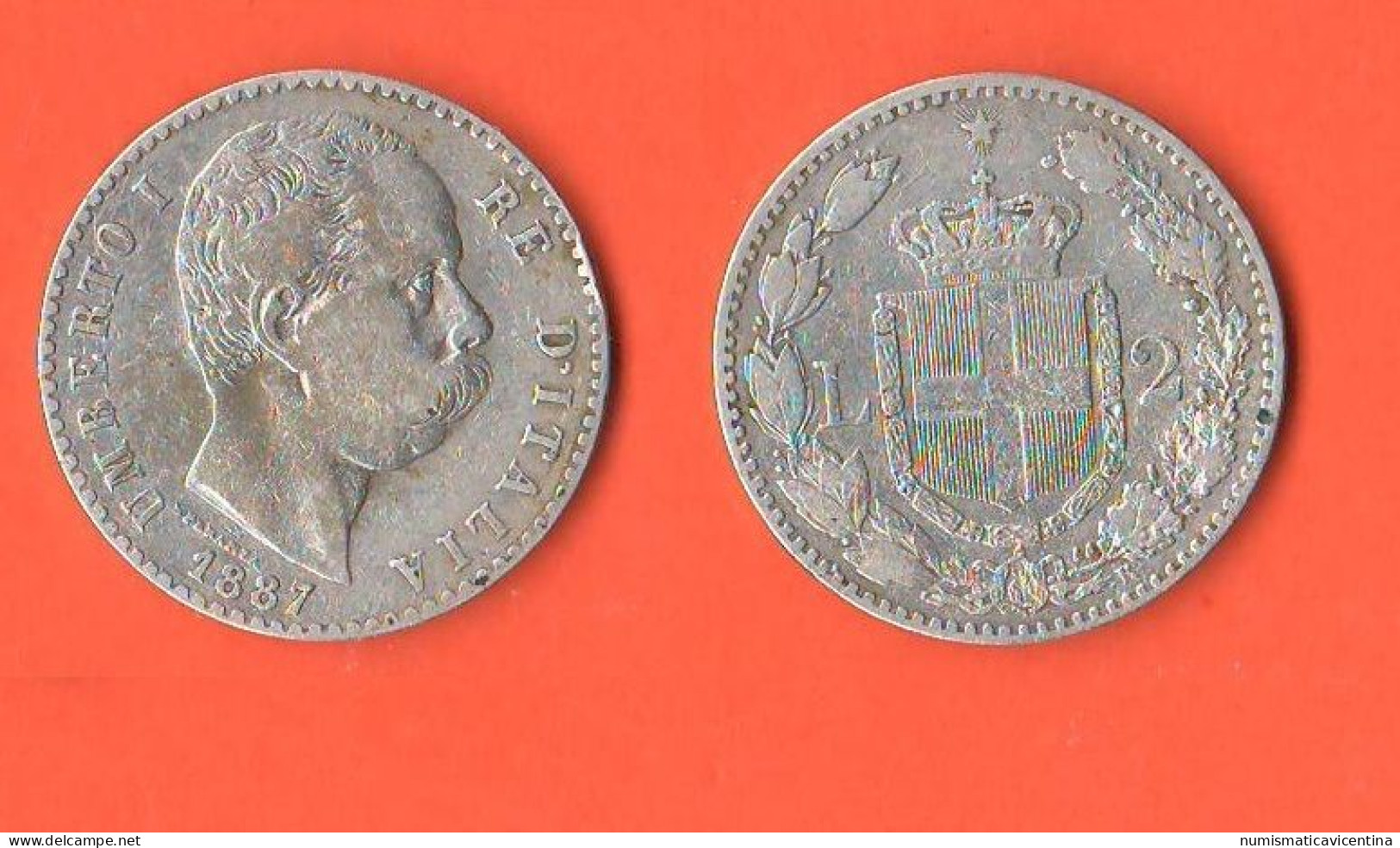 Italie Regno 2 Lire 1887 Umberto I° Italy Italie Silver Coin - 1878-1900 : Umberto I