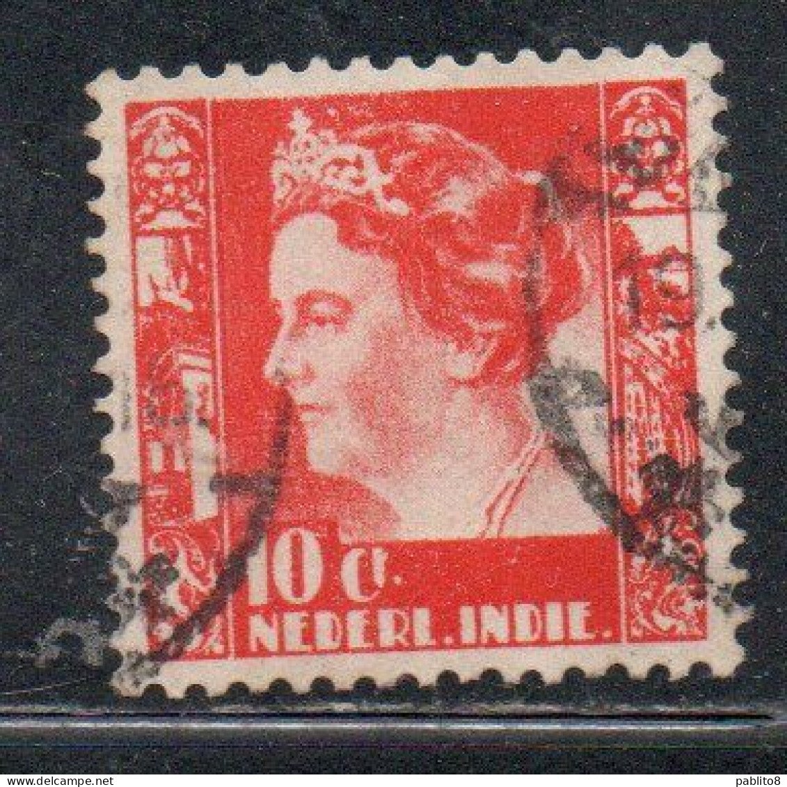 DUTCH INDIA INDIE INDE NEDERLANDS HOLLAND OLANDESE OLANDESI INDIES 1933 1937 QUEEN WILHELMINA 10c USED USATO - Nederlands-Indië