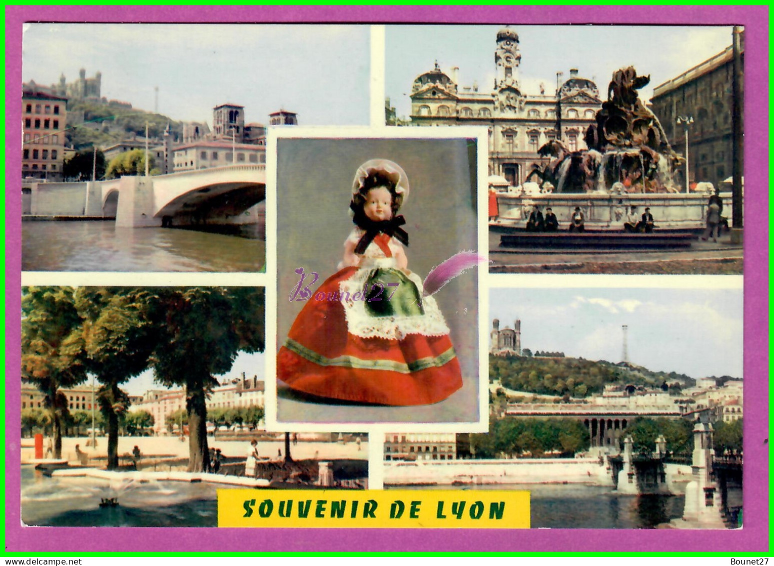 CPM LYON 69 - Multi Vue Souvenir Poupée Tenu Et Coiffe Lyonnaise Voyagé 1975 - Lyon 8