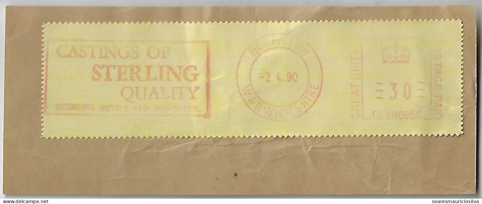 Great Britain 1990 Fragment Meter Stamp Pitney Bowes Slogan Castings Of Sterling Quality From Nuneaton Warwickshire - Brieven En Documenten