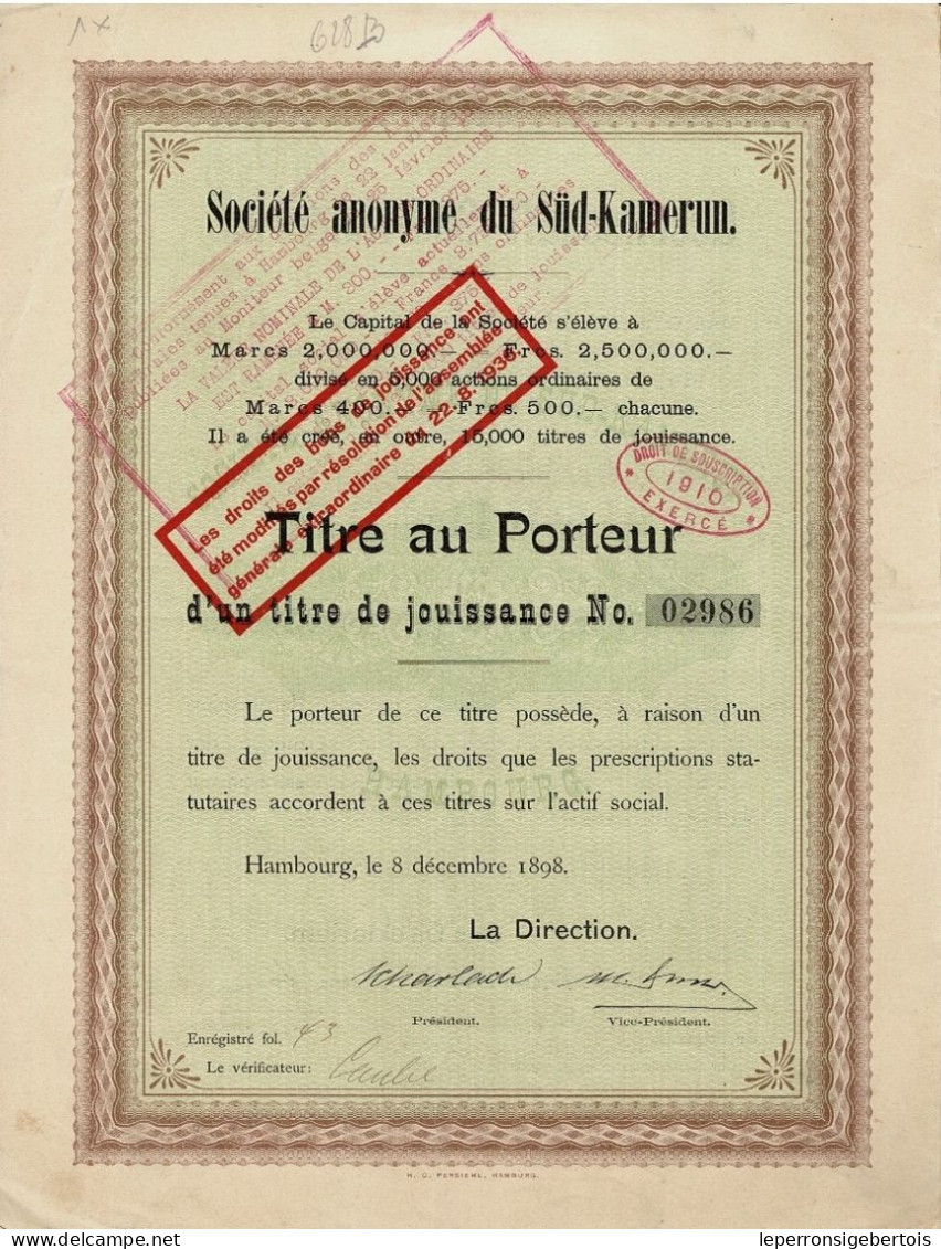 Titre De 1898 - Société Anonyme Du Süd-Kamerun - Afrique