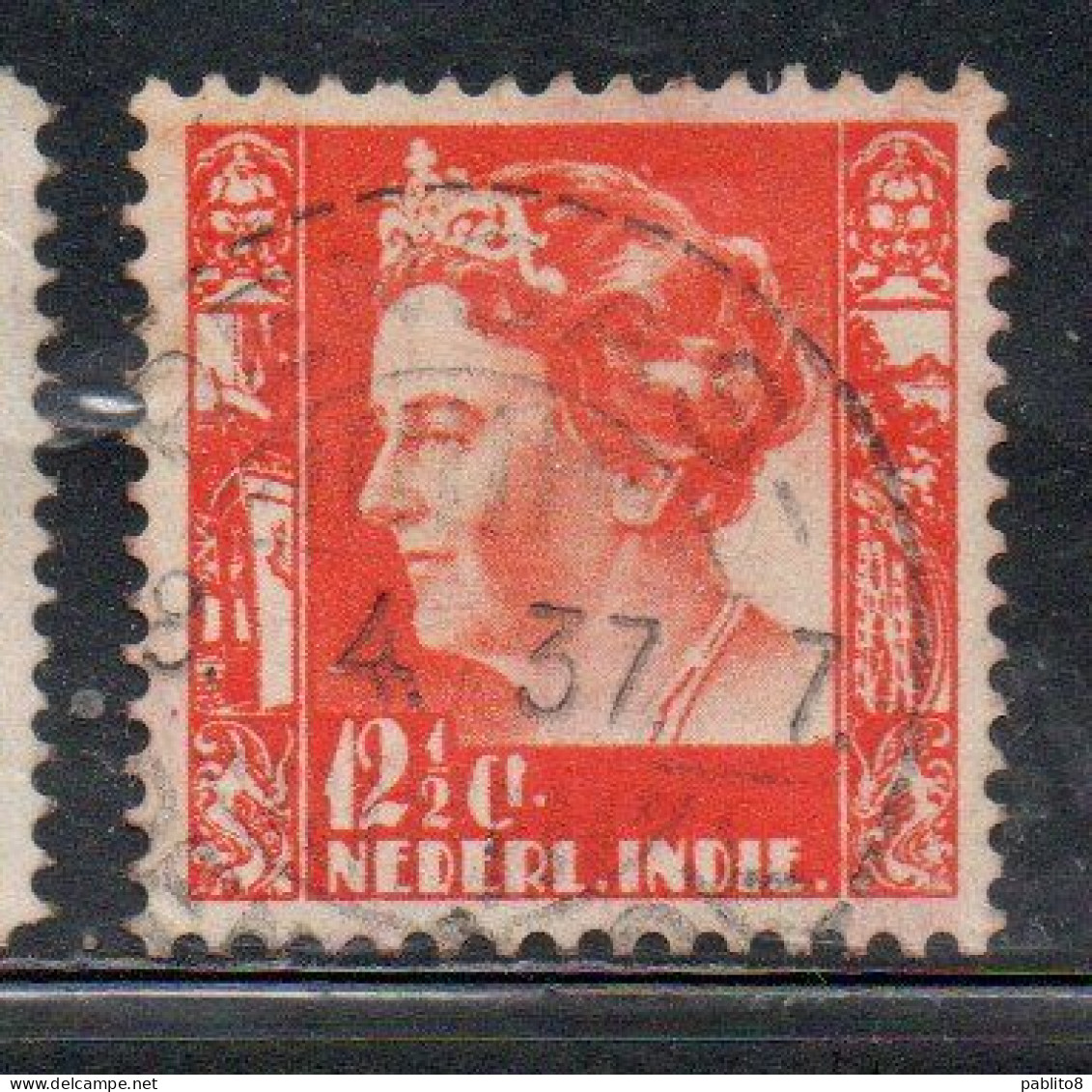 DUTCH INDIA INDIE INDE NEDERLANDS HOLLAND OLANDESE OLANDESI INDIES 1933 1937 1934 QUEEN WILHELMINA 12 1/2c USED USATO - Nederlands-Indië