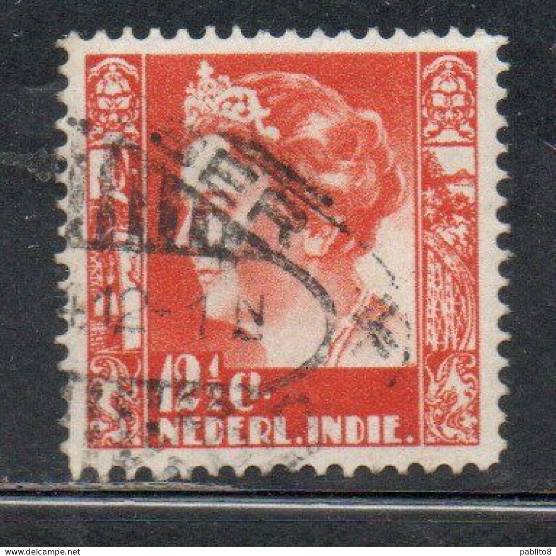 DUTCH INDIA INDIE INDE NEDERLANDS HOLLAND OLANDESE OLANDESI INDIES 1933 1937 1934 QUEEN WILHELMINA 12 1/2c USED USATO - Nederlands-Indië