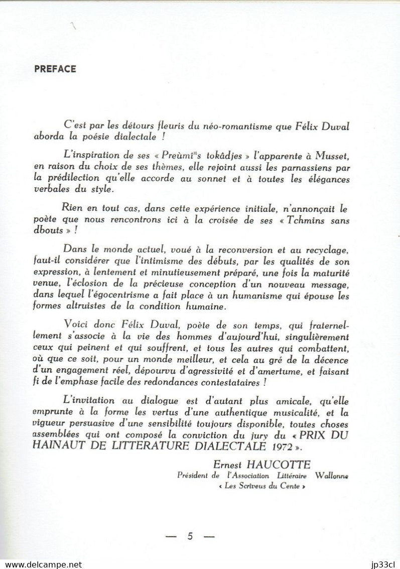 Les Tchmins Sans Dbouts, Recueil De Poèmes En Wallon Du Centre (La Louvière) Par Félix Duval, Bois-d'Haine 1973 - Poésie