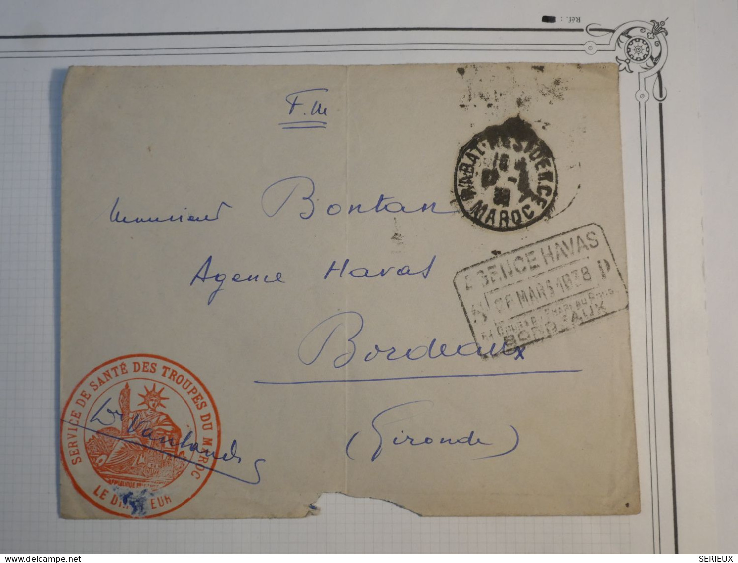 S31    LETTRE FM TROUPES DU MAROC . AGENCE HAVAS  1938   RABAT A BORDEAUX  FRANCE  + +AFF. INTERESSANT+ + - Otros & Sin Clasificación