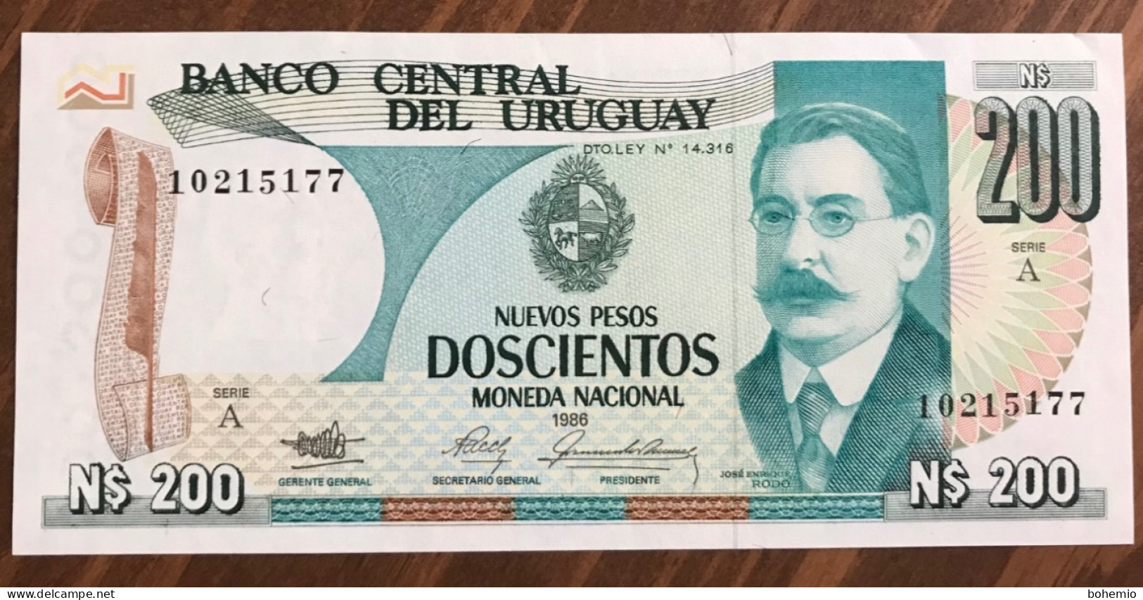 Uruguay N$ 200 1986 Serie A Unc - Uruguay
