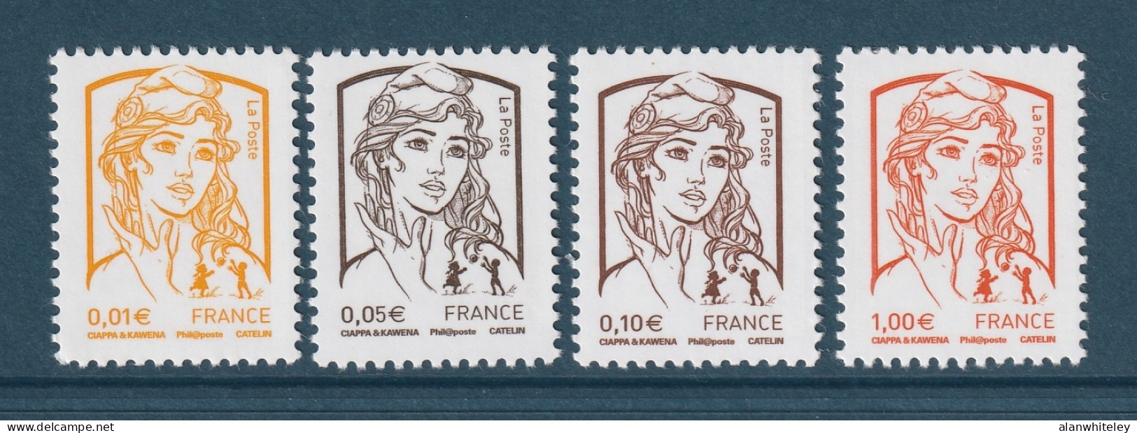FRANCE 2013 Definitives / Marianne De Ciappa-Kawena 1c/5c/10c/€1: Set Of 4 Stamps UM/MNH - 2013-2018 Marianne De Ciappa-Kawena