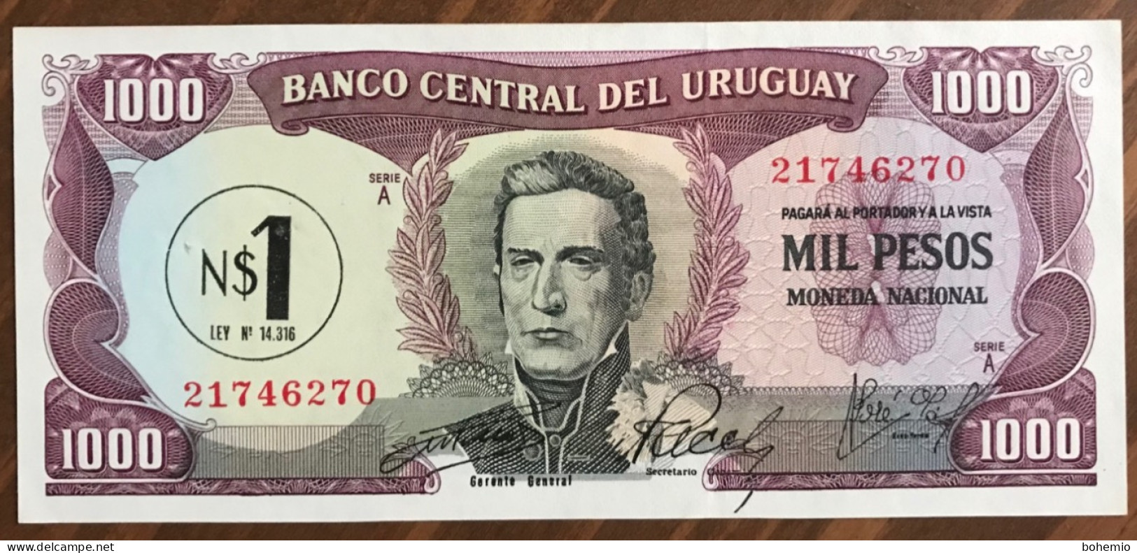 Uruguay 1.000 Pesos Resello N$ 1 - Uruguay