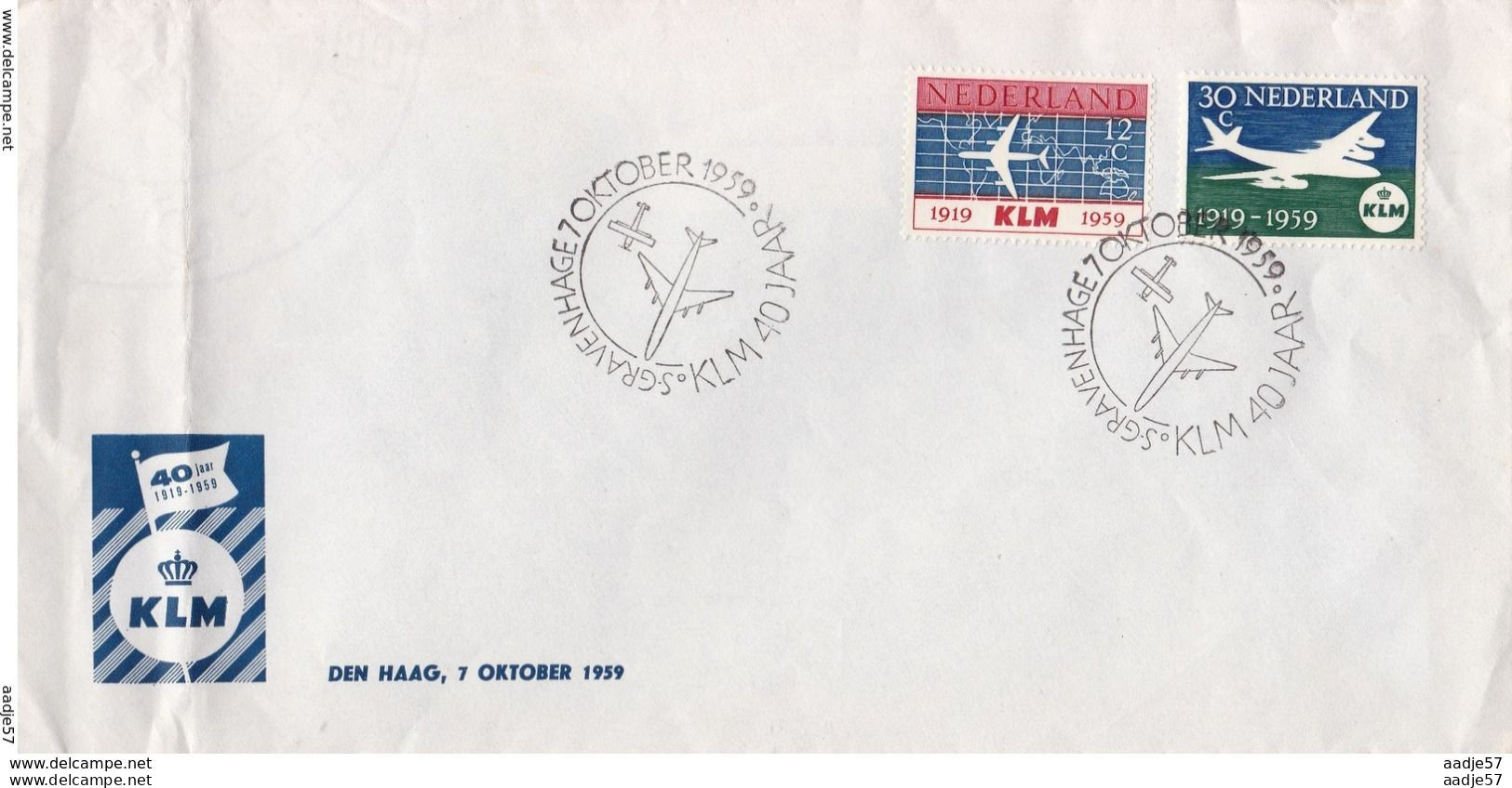 Netherlands Pays Bas Spec Cover KLM 40 Jaar 07.10.1959 - Briefe U. Dokumente