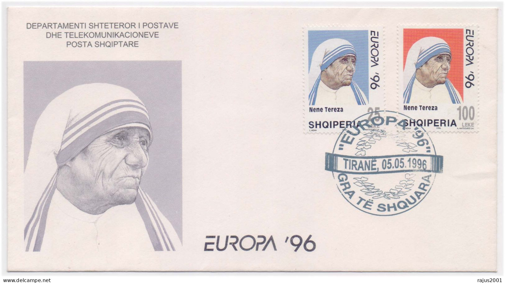 Mother Teresa, Saint, Religion, Peace, Nobel Prize, Famous Women, Albania Official FDC - Mère Teresa