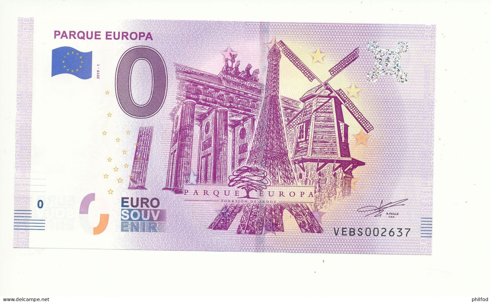 Billet Touristique 0 Euro - PARQUE EUROPA - VEBS - 2019-1 N° 2637 - Altri & Non Classificati