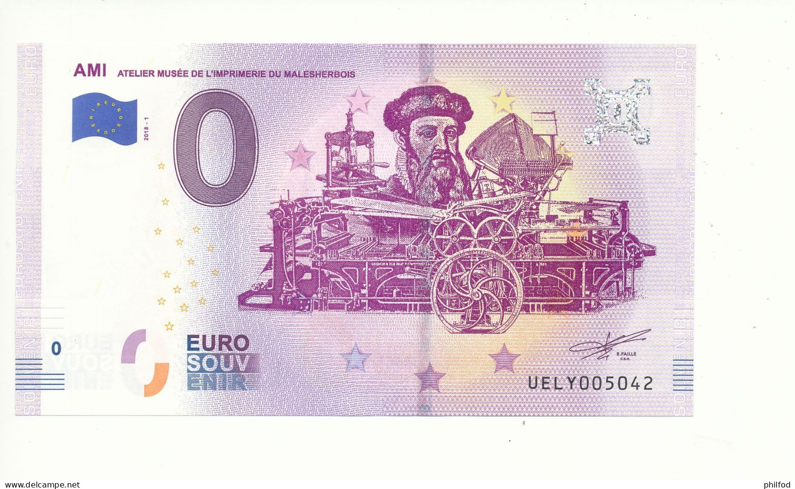 Billet Touristique 0 Euro - AMI ATELIER MUSÉE DE L'IMPRIMERIE DU MALESHERBOIS - UELY - 2018-1 - N° 5042 - Altri & Non Classificati