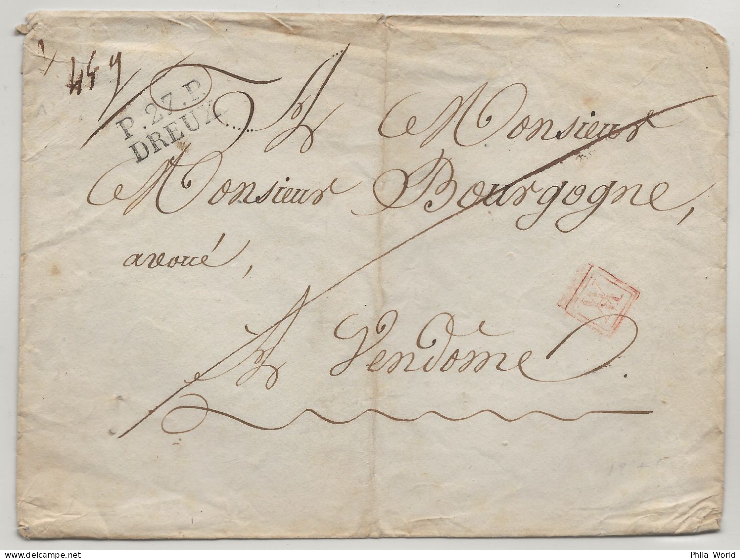 LSC EURE Et LOIRE DREUX Marque Postale P.27.P. PORT PAYE Lettre VENDOME Loir Et Cher P27P - 1801-1848: Precursors XIX