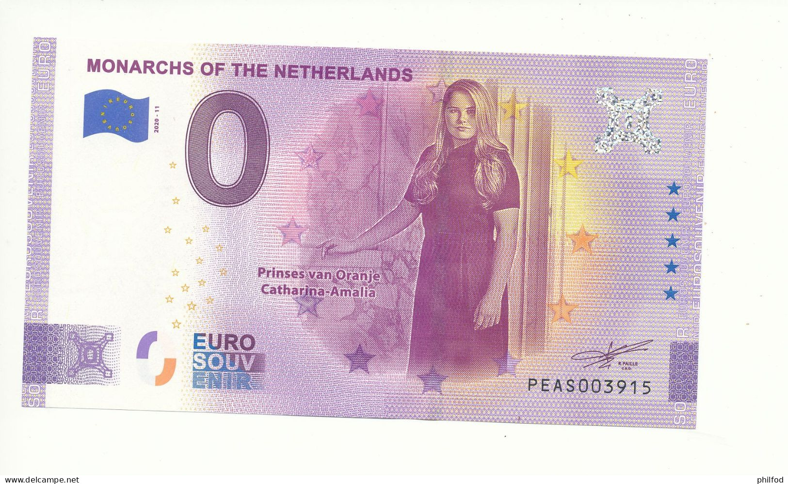 Billet Touristique 0 Euro - MONARCHS OF THE NETHERLANDS - PEAS - 2020-11 -  n° 3915 - Other & Unclassified