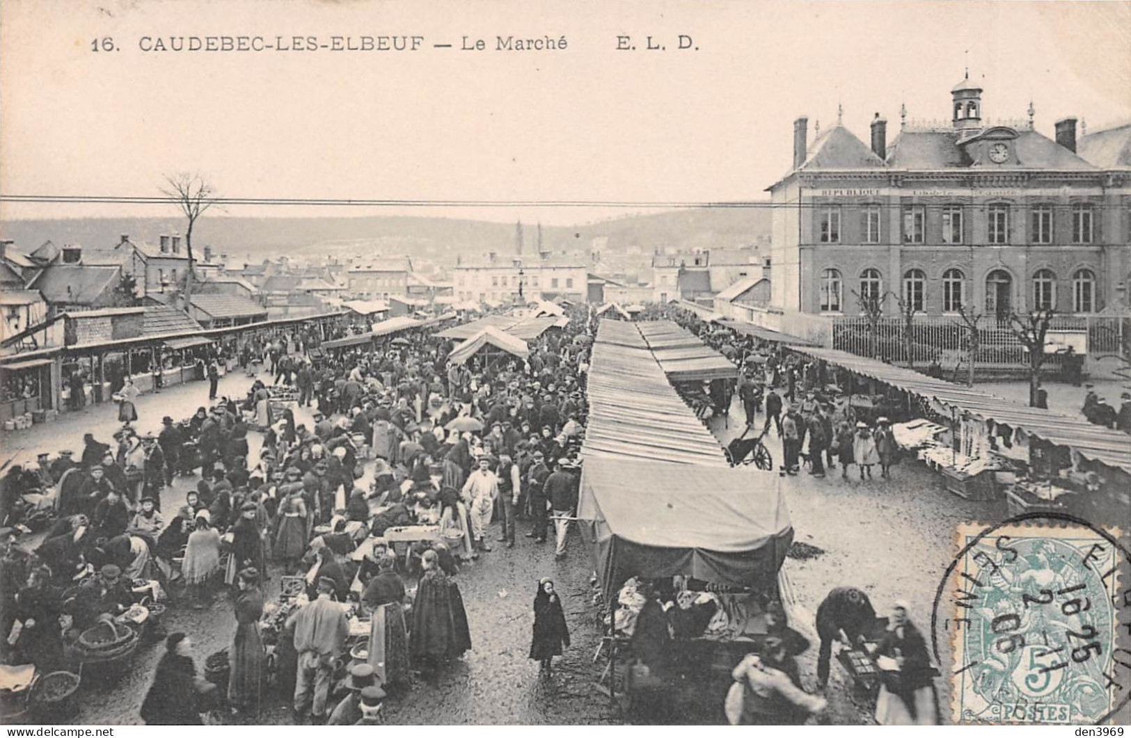 CAUDEBEC-lès-ELBEUF (Seine-Maritime) - Le Marché - Voyagé 1906 (2 Scans) Bijouterie Laurens Rue Alsace-Lorraine Toulouse - Caudebec-lès-Elbeuf