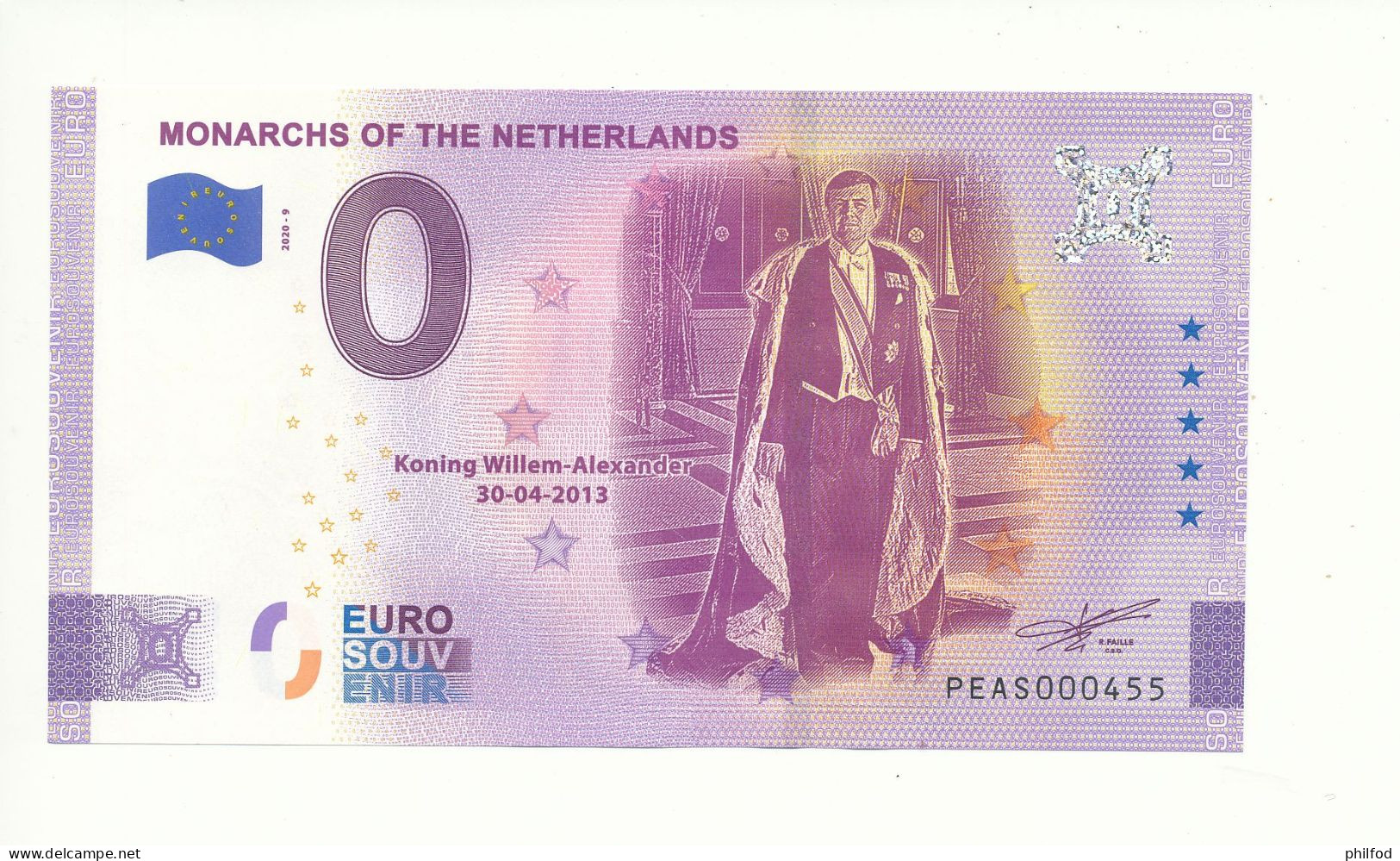 Billet Touristique 0 Euro - MONARCHS OF THE NETHERLANDS - PEAS - 2020-9 -  n° 455 - Altri & Non Classificati