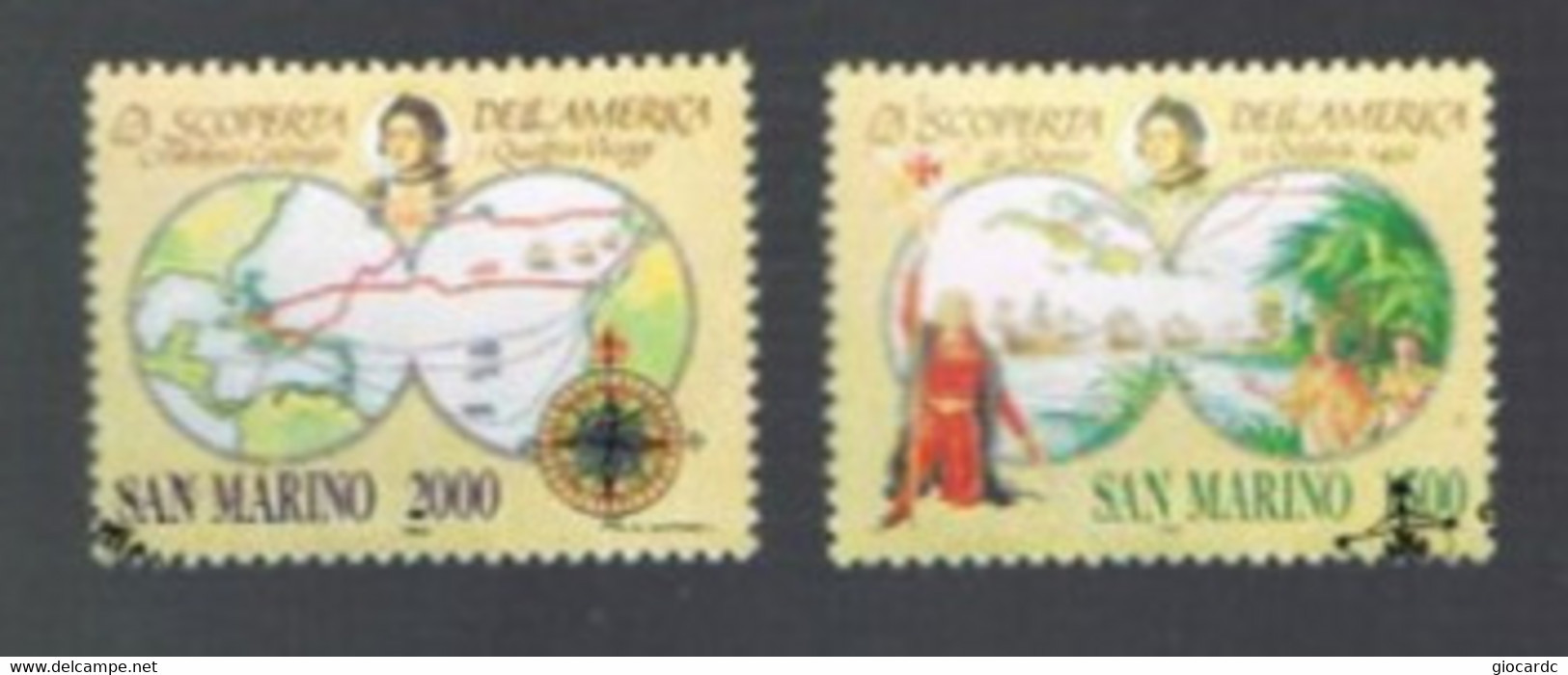 SAN MARINO - UN  1334.1335 - 1992 IL VIAGGIO DI CRISTOFORO COLOMBO     (COMPLET SET OF 2 )   - USED° - Gebraucht