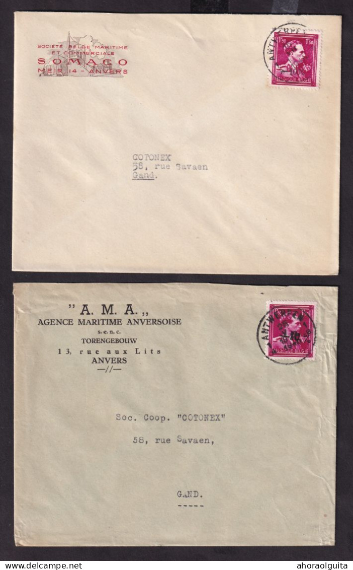 DDEE 771 -- 3 X Enveloppe TP Moins 10 % ANTWERPEN 1946 - Entetes Agences Maritimes SOMACO Et A.M.A. - 1946 -10%