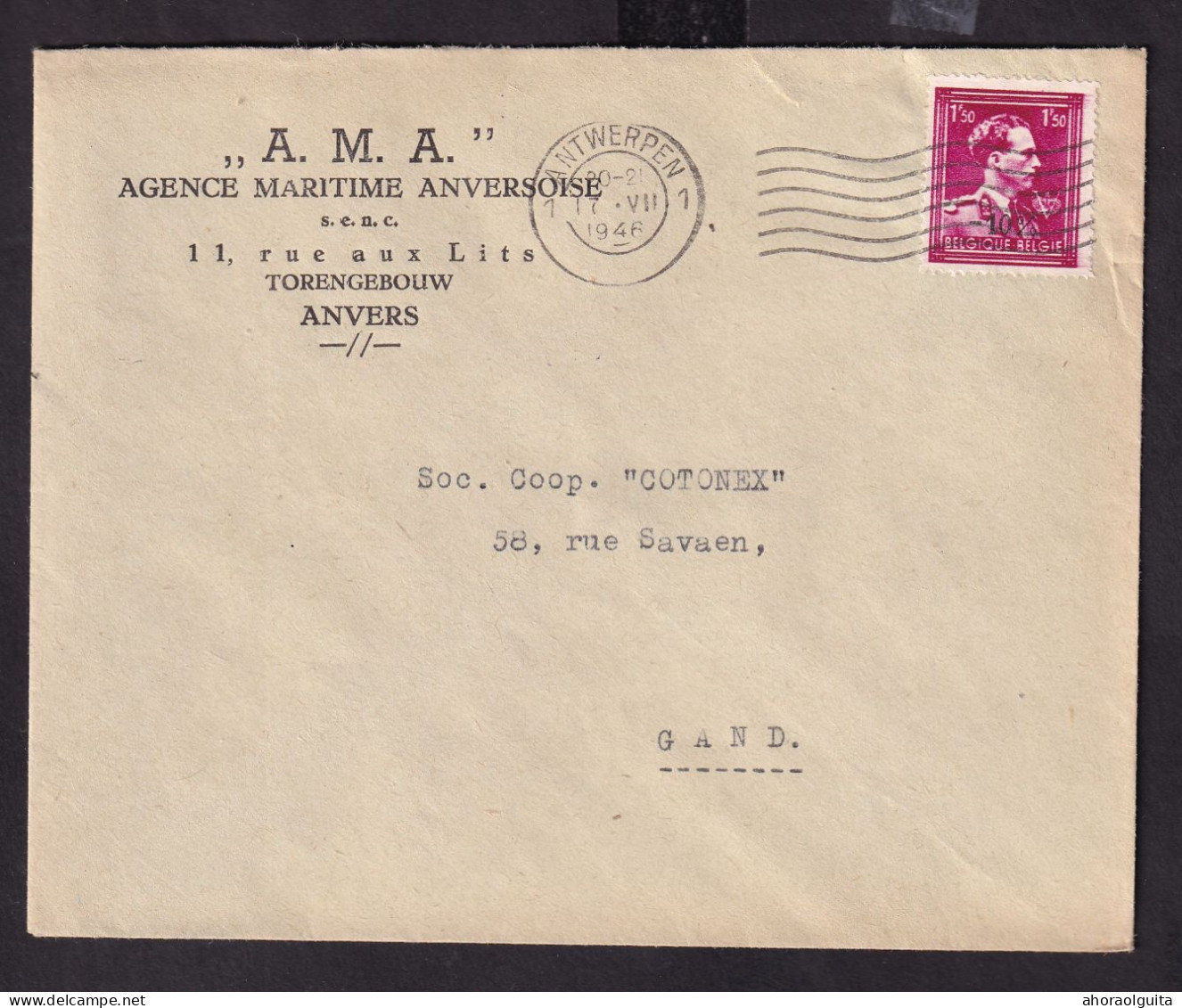 DDEE 771 -- 3 X Enveloppe TP Moins 10 % ANTWERPEN 1946 - Entetes Agences Maritimes SOMACO Et A.M.A. - 1946 -10%