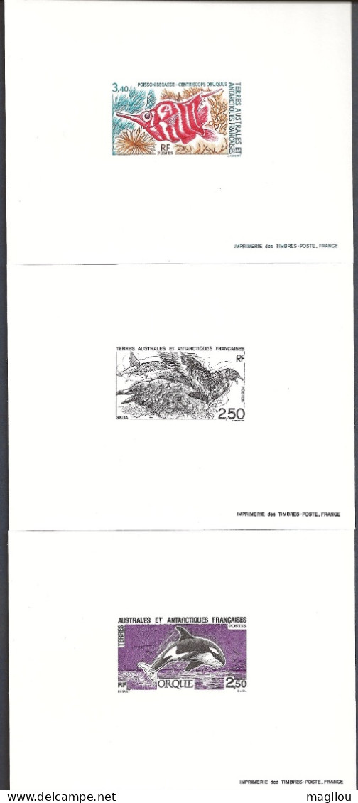 3 Epreuve De Luxe Taaf/fsat Poisson Oiseau Orque YVT 176/177/178 - Non Dentelés, épreuves & Variétés