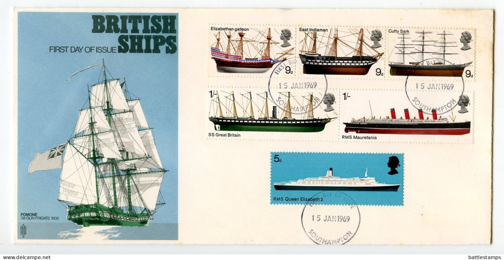 Great Britain 1969 FDC Scott 575-580 British Ships - 1952-1971 Pre-Decimal Issues