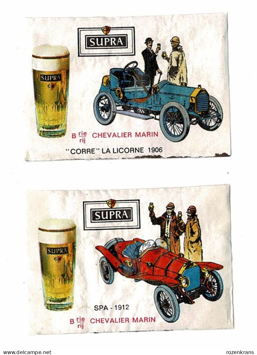 2 X Supra Pils Bier Reclame Voiture Chevalier Marin Oldtimer Luciferetiket Coupon De Boîte étiquette D'allumettes - Boites D'allumettes - Etiquettes