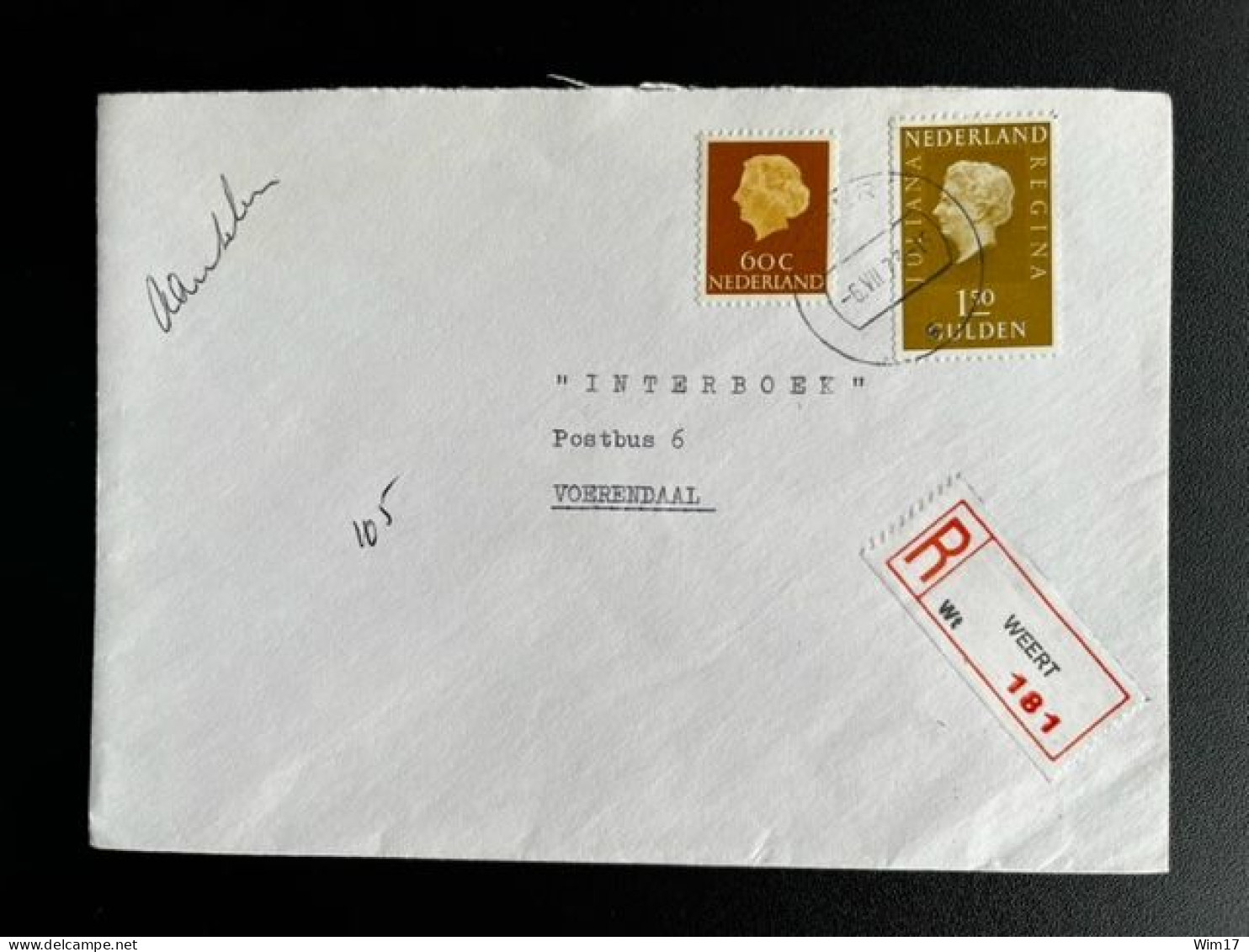 NETHERLANDS 1973 REGISTERED LETTER WEERT TO VOERENDAAL 06-07-1973 NEDERLAND AANGETEKEND - Briefe U. Dokumente