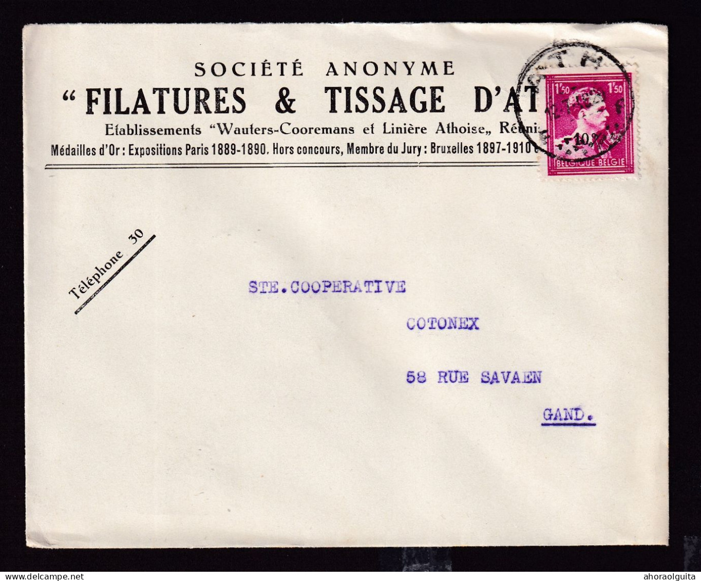 DDEE 775 -- 2 X Enveloppe TP Moins 10 % Surcharge Locale Et Typo  ATH 1946 - Entete S.A. Filatures Et Tissage D' Ath - 1946 -10%