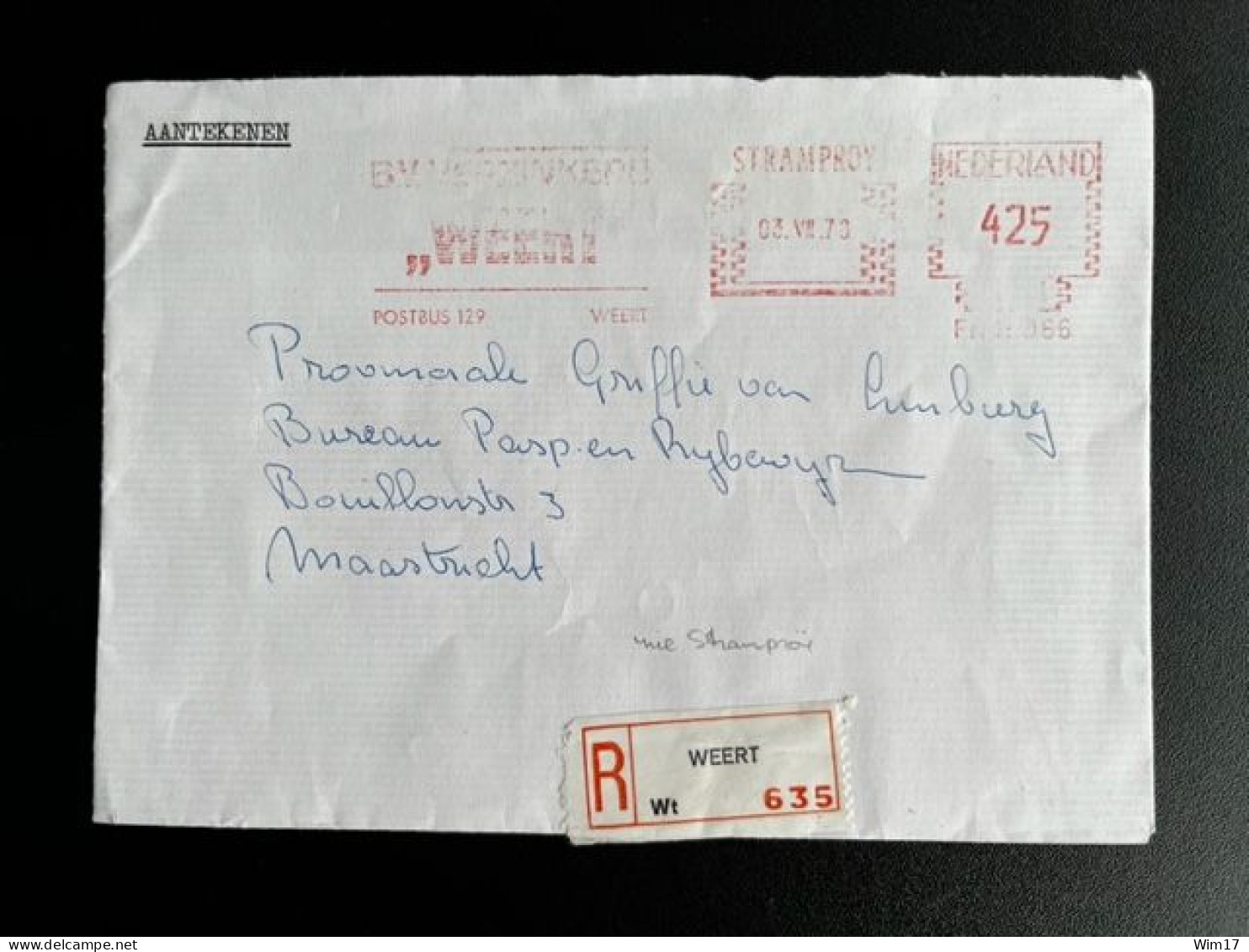 NETHERLANDS 1978 REGISTERED LETTER WEERT TO MAASTRICHT 03-07-1978 NEDERLAND AANGETEKEND - Brieven En Documenten