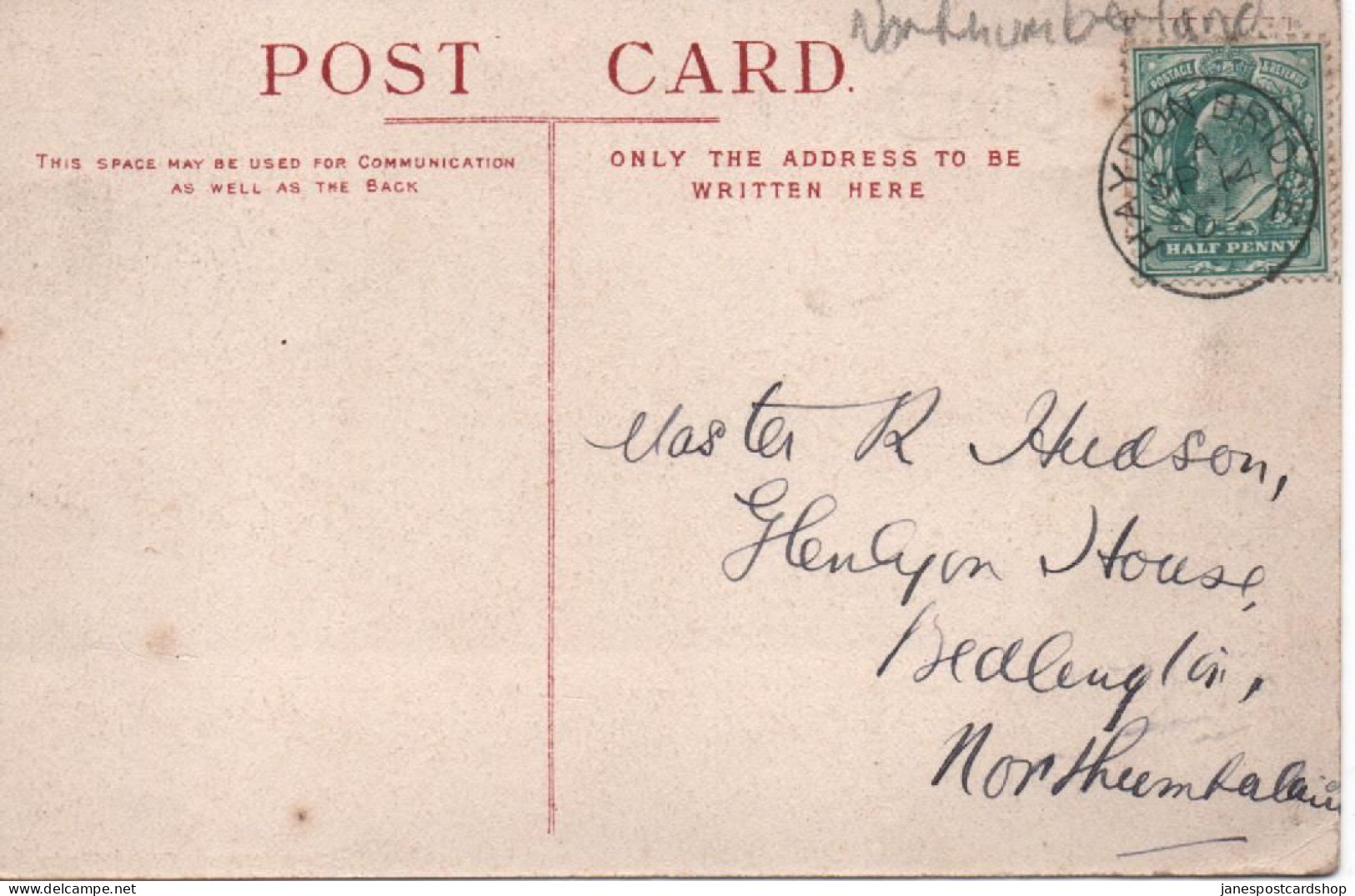 HAYDON BRIDGE WITH GOOD HAYDON BRIDGE POSTMARK - 1903 - NORTHUMBERLAND - Sonstige & Ohne Zuordnung