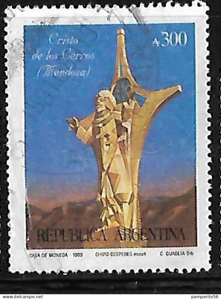 ARGENTINA - AÑO 1989 - Navidad 1989 - Pintura, Cristo De Los Cerros Mendoza - Usada - Usati