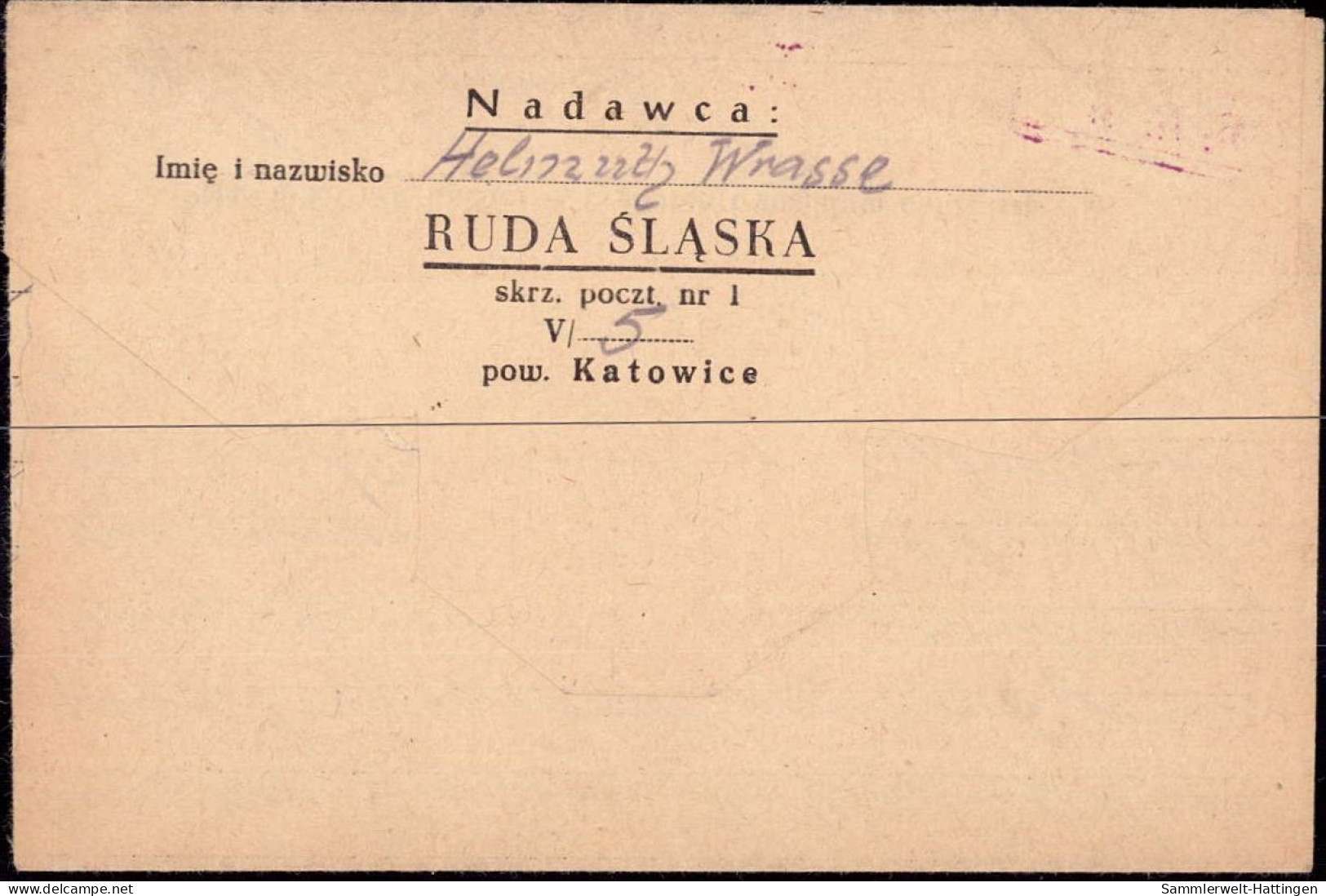 602918 | Oberschlesien, Kriegsgefangenenpost Aus Der Zeche 5 / 5, Ruda Slask, Katowice  | Kattowitz, -, - - Covers & Documents