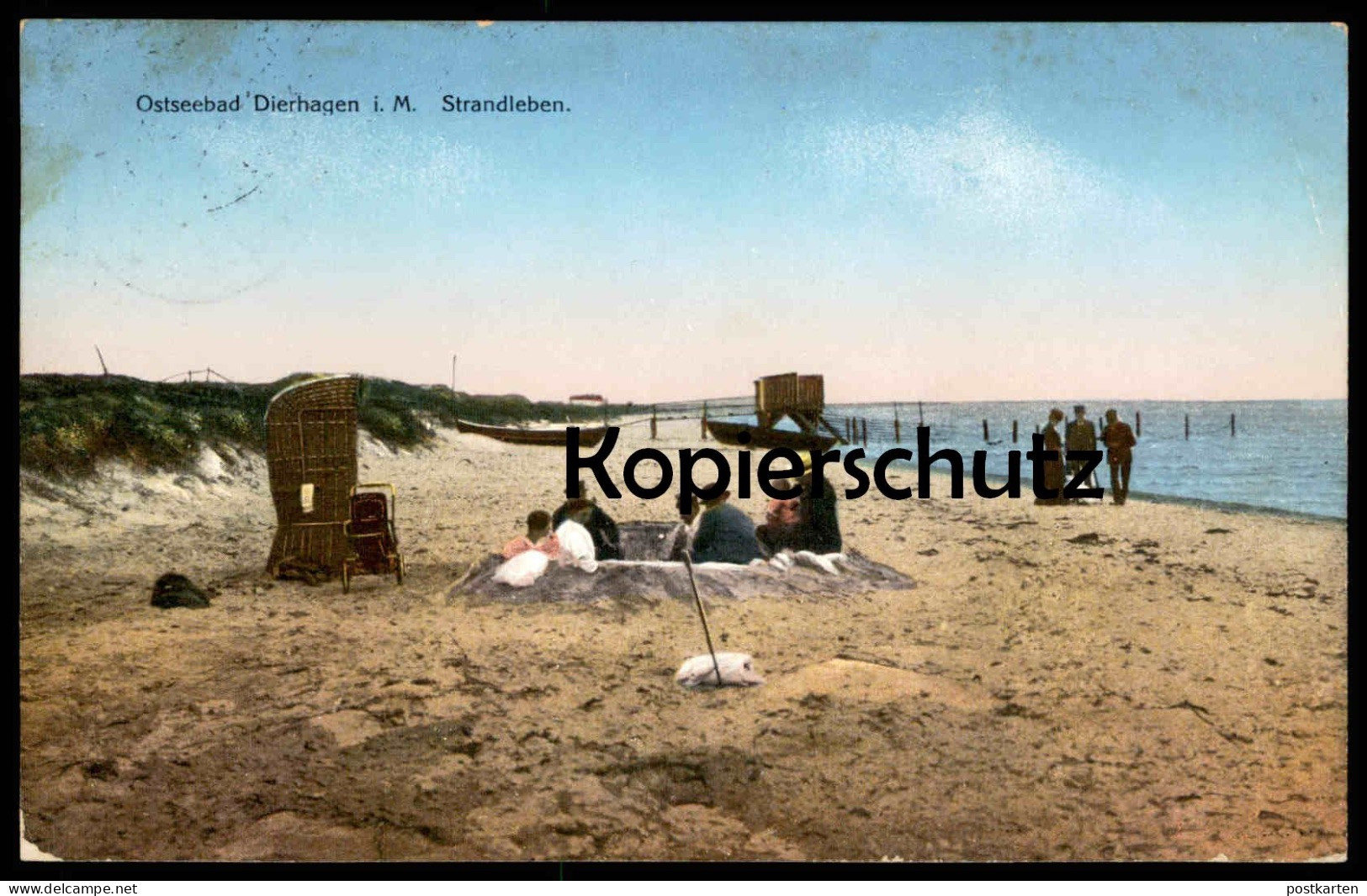 ALTE POSTKARTE OSTSEEBAD DIERHAGEN STRANDLEBEN 1914 STRAND STRANDKORB SANDBURG Beach Plage Ansichtskarte Postcard - Fischland/Darss