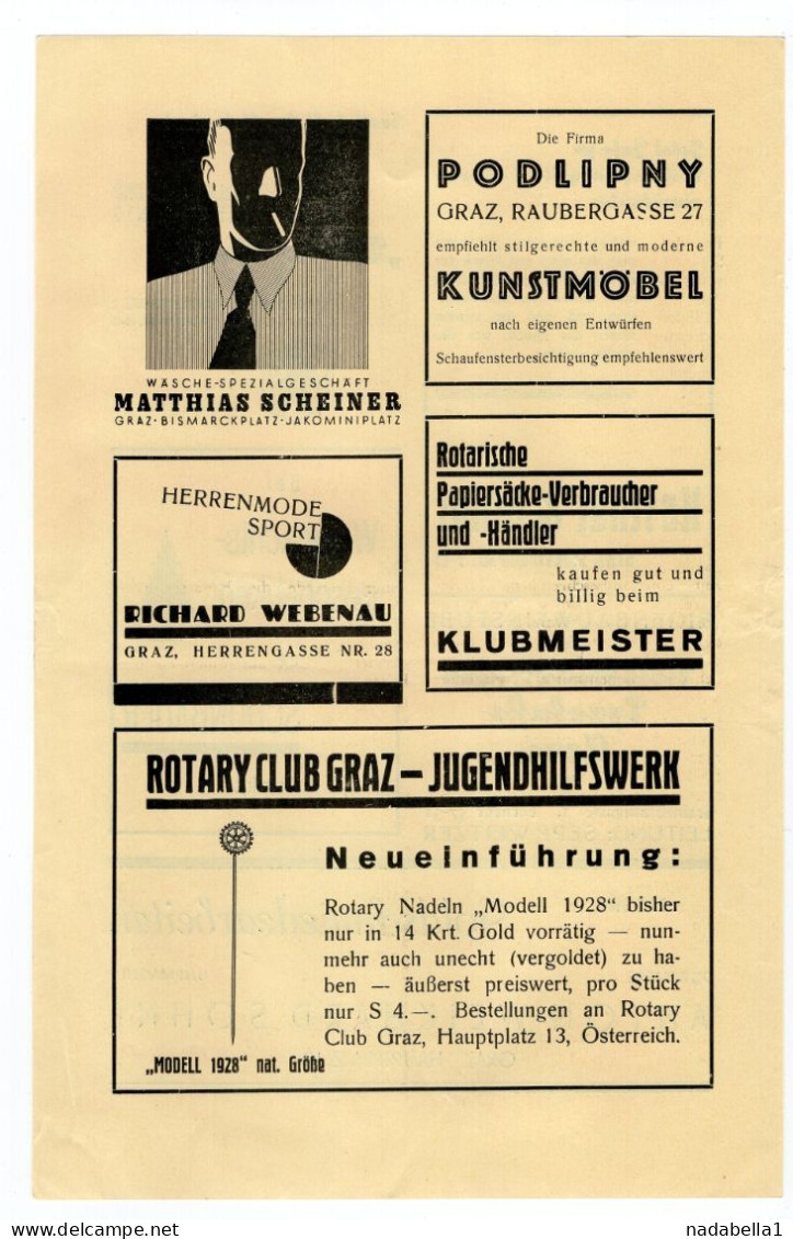 1936. AUSTRIA,GRAZ,ROTARY CLUB CHRISTMAS EDITION MAGAZINE,4 PAGES + ADVERTISING LEAFLET INSIDE,15 X 24 Cm - Andere & Zonder Classificatie