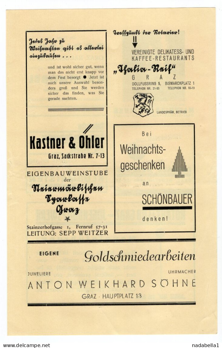 1936. AUSTRIA,GRAZ,ROTARY CLUB CHRISTMAS EDITION MAGAZINE,4 PAGES + ADVERTISING LEAFLET INSIDE,15 X 24 Cm - Andere & Zonder Classificatie