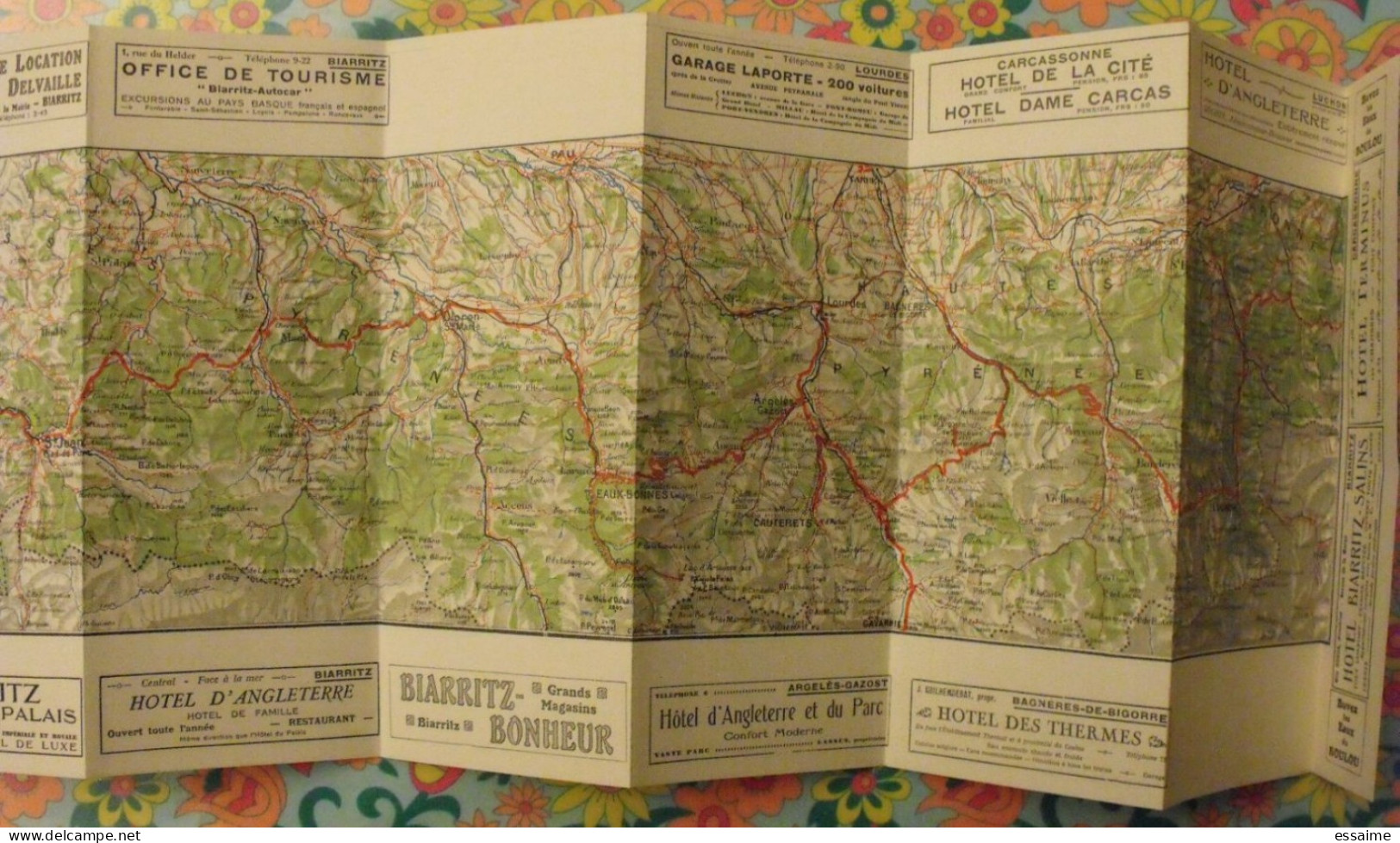 Service D'auto-cars De La Compagnie Des Chemins De Fer Du Midi. Route Des Pyrénées. Carte Itinéraire 1933 Luchon Cerbère - Midi-Pyrénées