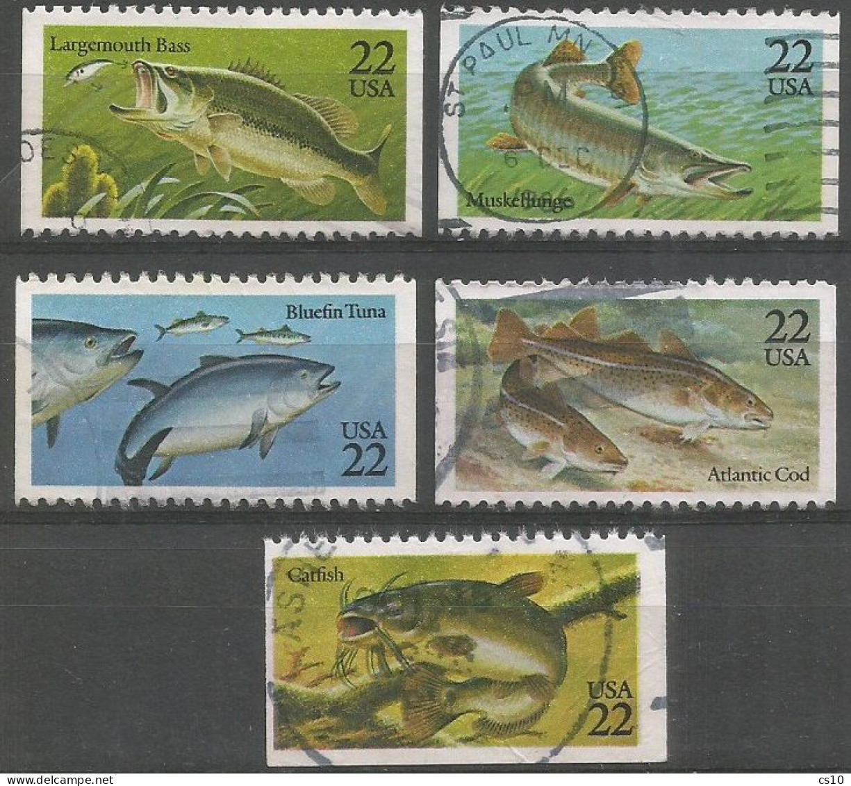 USA 1986 Fish SC# 2205/9 Cpl 5v Set From Booklet In VFU Condition - 3. 1981-...