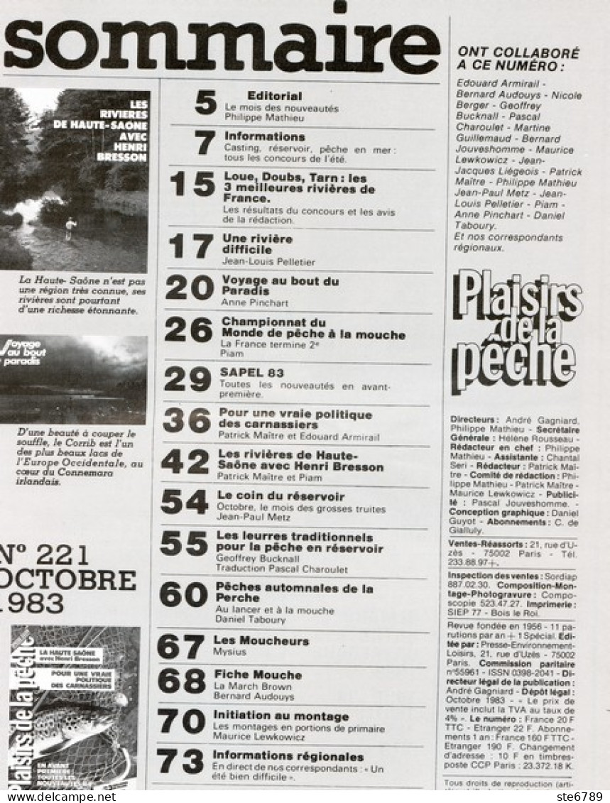 PLAISIRS DE LA PECHE N° 221 De 1983 La Haute Saone  Carnassiers - Jagen En Vissen