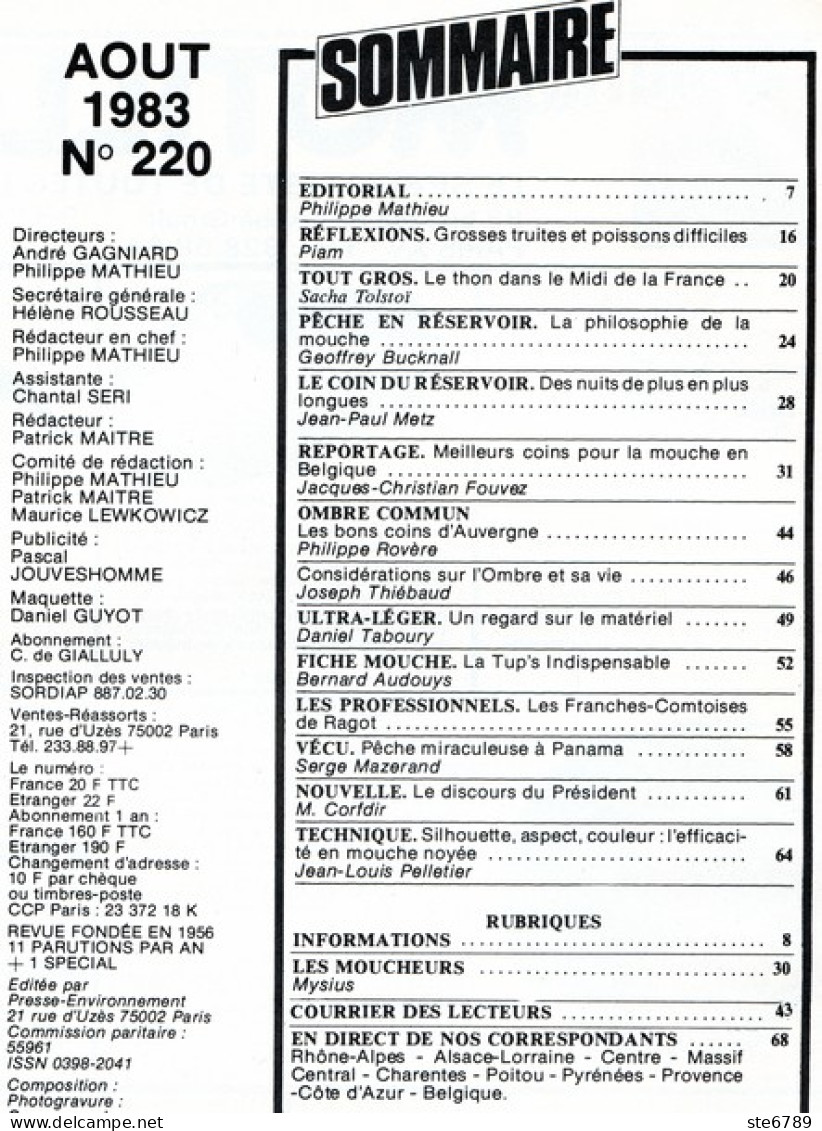 PLAISIRS DE LA PECHE N° 220 De 1983 Ombre En Auvergne  Mouche Belgique Thon Dans Le Midi - Chasse & Pêche